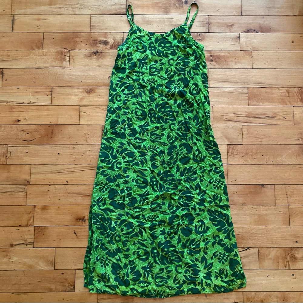 💚 Vibrant Vintage Green Floral Midi Dress - Size S/M